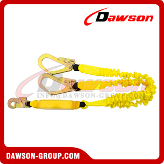 Elastic Lanyard with Stamped Hook, V Style Energy Absorbing Lanyard, Double Shock Absorbing Stretch Lanyard