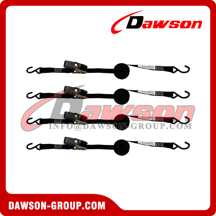 DAWSON DSRTDS-102 4PCS 1"×15' Square Ratchet Tie Down Straps Set for Cargo Securing