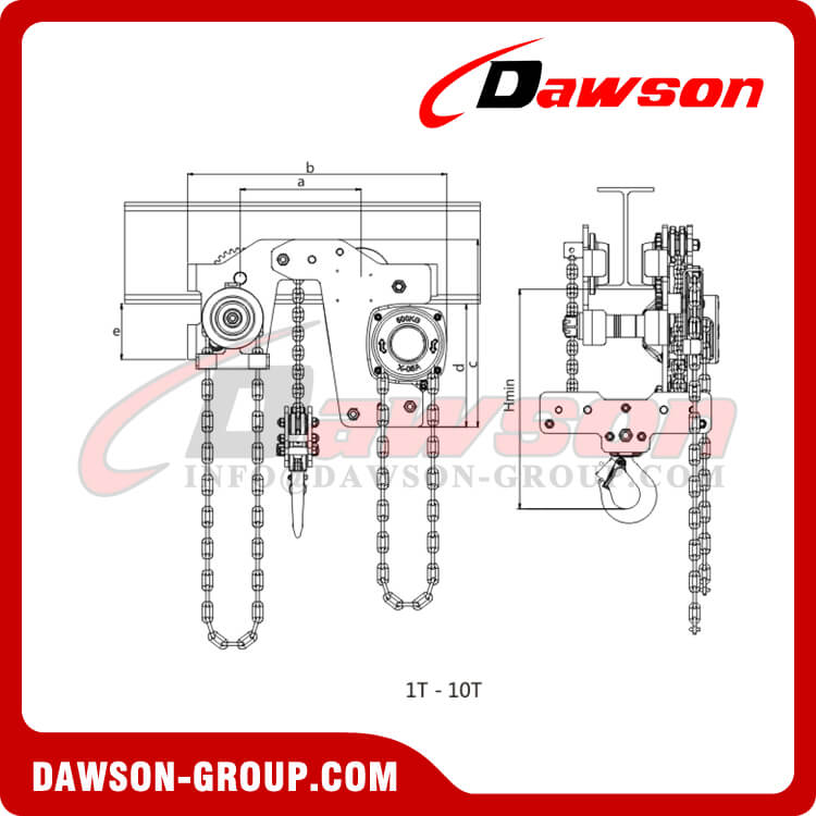 DS-YTG 1T - 10T Low Level Hand Chain Hoist Trolley, Low Headroom Hoist Trolley, Chain Blocks With Geared Trolleys