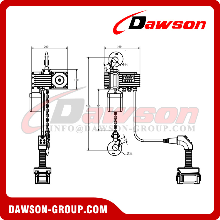 DAWSON DS-ZH Series 250-500kg Mini Electric Chain Hoist Single Phase Crane Hoist Lifting