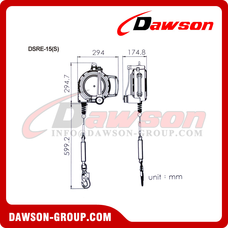 DSRE-15(S) Retrieval Lifeline, 150kg Recovery Self-Retracting Lifeline for Rescue Tripod - Dawson Group Ltd. - China Supplier