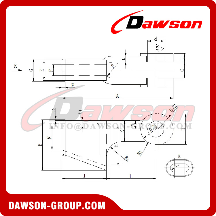 BS EN 13411-6:2004+A1:2008 American Standard DS-421T Wedge Joint, Hot Dip Galvanized Symmetric Wire Rope Wedge Socket, Open Wedge Socket with Bolt Nut and Safety Pin