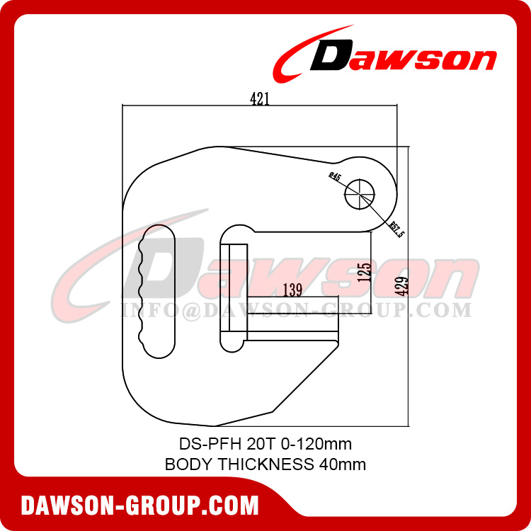 DS-PFH&nbsp;20T Steel F Type Pipe Hook, Pipe Lifting Plate Clamp F Model for Horizontal Lifting and Transporting - Dawson Group Ltd. - China Manufacturer, Supplier, Factory