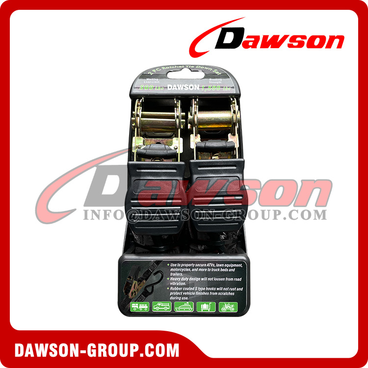 DAWSON DSRTDS-106 2PCS 1"×15' Ratchet Tie Down Straps Set for Cargo Securing