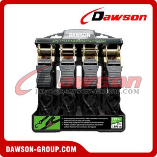 DAWSON DSRTDS-103 4PCS 1"×15' Square Ratchet Tie Down Straps Set for Cargo Securing