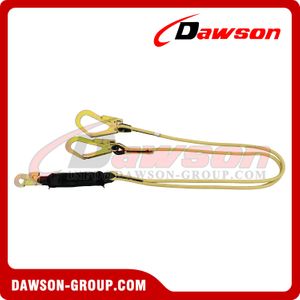DAWSON Aramid Fire-Resistant Double Safety Lanyard with Shock Absorber, Fire Resistant Lanyard,Stamped Hook
