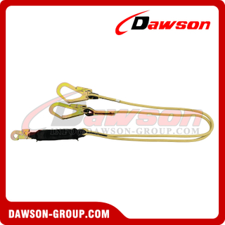 DAWSON Aramid Fire-Resistant Double Safety Lanyard with Shock Absorber, Fire Resistant Lanyard,Stamped Hook