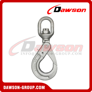 DS755 G80 Dacromet Swivel Self-Locking Hook, Swivel Safety Hook with Swviel Eye, Swivel Eye Hook with Positive Locking Latch