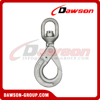 DS755 G80 Dacromet Swivel Self-Locking Hook, Swivel Safety Hook with Swviel Eye, Swivel Eye Hook with Positive Locking Latch