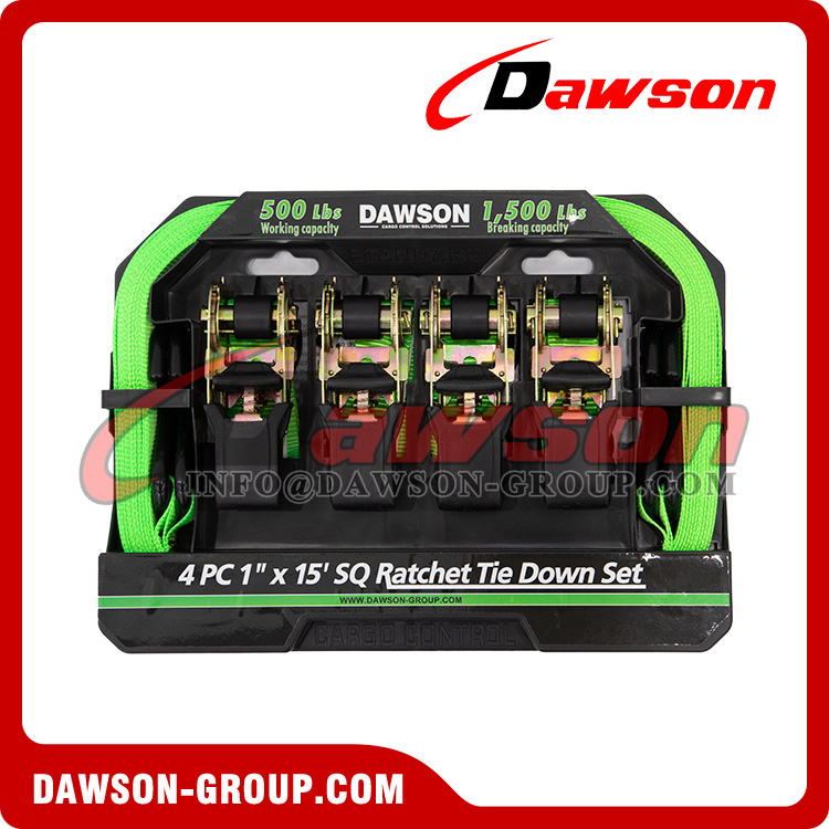 DAWSON DSRTDS-102 4PCS 1×15 Square Ratchet Tie Down Straps Set for Cargo Securing - Dawson Group Ltd. - China Manufacturer, Supplier, Factory DAWSON DSRTDS-102 4PCS 1×15 Square Ratchet Tie Down Straps Set for Cargo Securing - Dawson Group Ltd. - China Manufacturer, Supplier, Factory