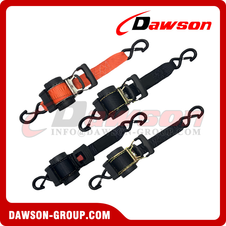 Automatic Retractable Ratchet Tie Down Straps with Damping Version, Auto Retractable Ratchet Strap with Non-damping Version and Push Button Release