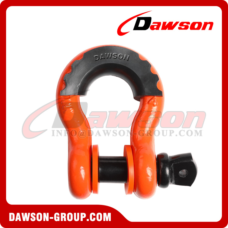 Dawson Drop Forged Bow Shackle with PU Protection for Towing & Recovery Strap, S6 Screw Pin Anchor Shackles