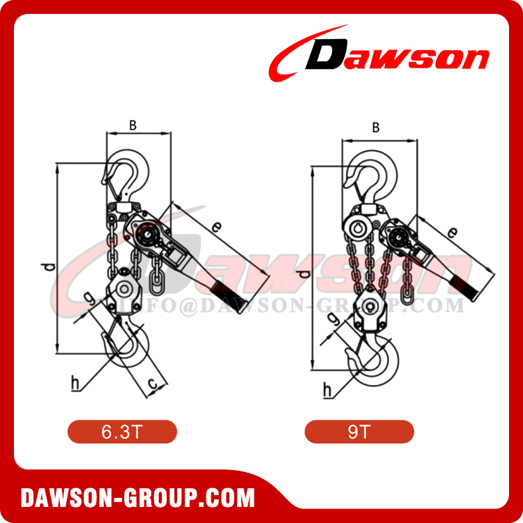 DSVG 0.8T - 9T Lever Block, Manual Lever Hoist for Lifting Goods