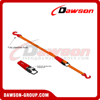 DS-CL-31D 25MM × 2T Car lashing with Paddle Buckle & 2 Coated Flat Hooks