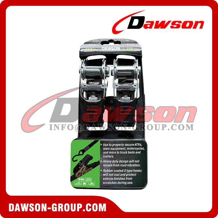 DAWSON DSRTDS-108 2PCS 1"×15' Ratchet Tie Down Straps Set for Cargo Securing