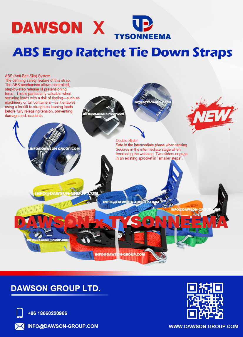DAWSON &times; TYSONNEEMA ABS Ergo Ratchet Tie Down Straps, 50MM Long-lever Ergonomic Ratchet Lashing Straps - Dawson Group Ltd. - China Supplier, Factory Manufacturer