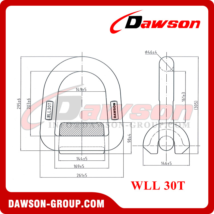 DS349 G80 WLL 1.12-30T Lifting Points, Drop Forged D Ring