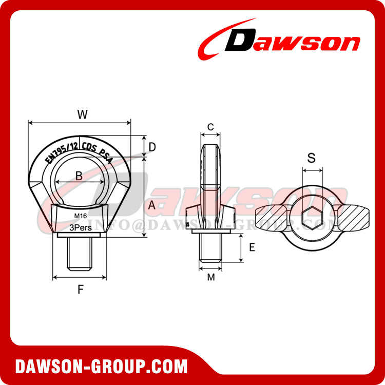 DS-PSA M12 M16 Duplex Stainless Steel Eye Bolt / Lifting Points for Outdoor Working