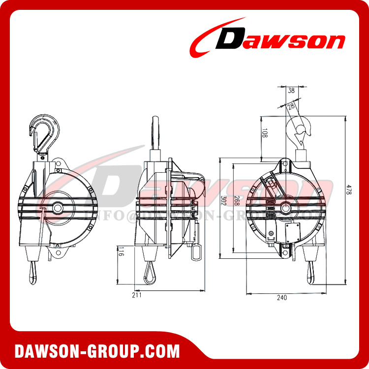 DS-HW-T Series 15kg - 160kg Spring Balancer, Load Balancer, Tools Balancer
