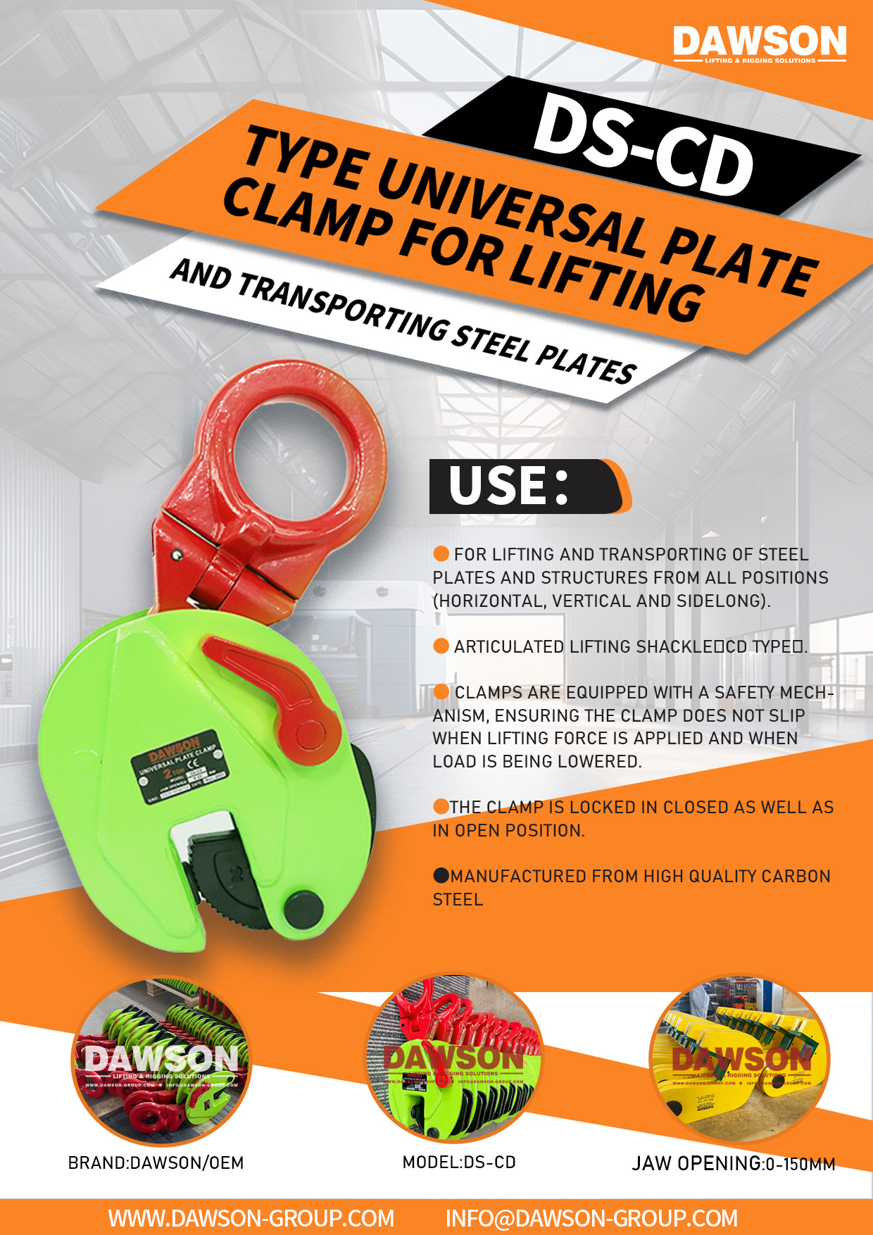 DS-CD Type Universal Plate Clamp for Lifting and Transporting Steel Plates - Dawson Group Ltd. - China Manufacturer, Supplier, Factory