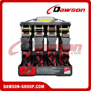 DAWSON DSRTDS-103 4PCS 1"×15' Square Ratchet Tie Down Straps Set for Cargo Securing