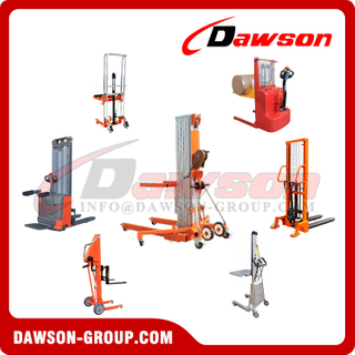 DAWSON Stacker, Manual Material Lift, Manual Pallet Stacker, Mini Semi-electric Stacker, Electric Stacker, Hydraulic Flat Plate Stacker, Electric Flat Plate Stacker, Roll Work Positioner