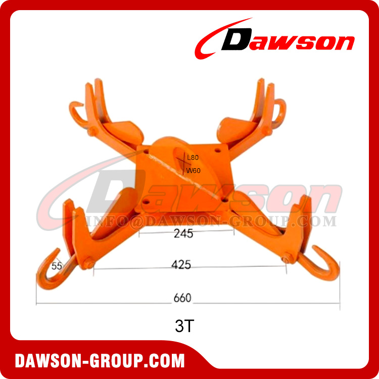 Automatic Unhooking Large Opening Lifting Hook with 4 Legs