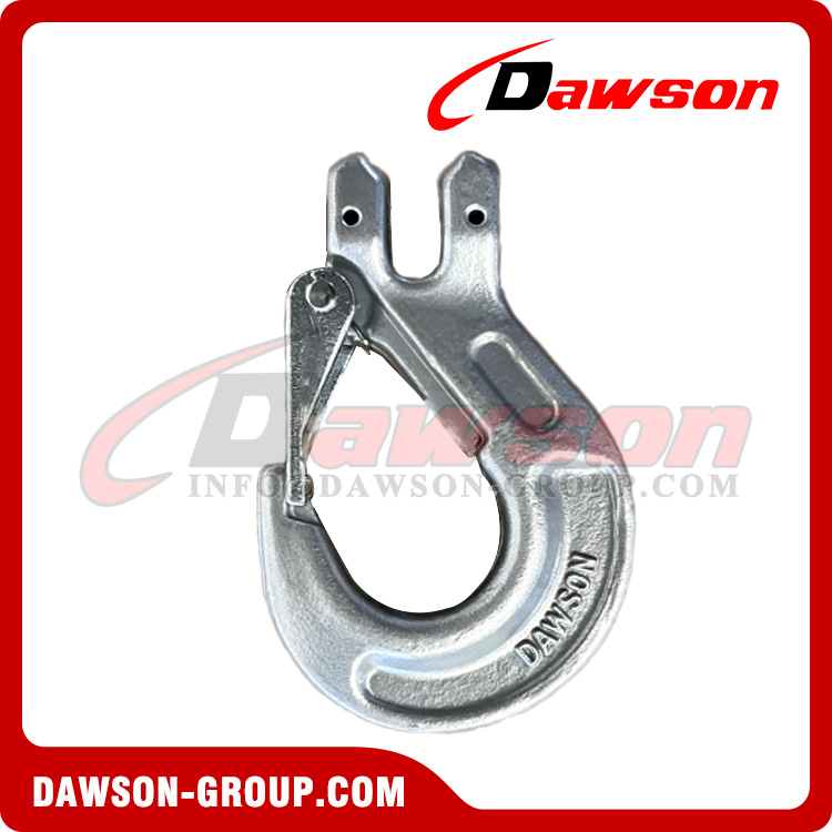 DS1004 G100 Dacromet Forged Clevis Sling Hook with Safety Latch for Chain Sling Fitting, Forged Clevis Slip Hook